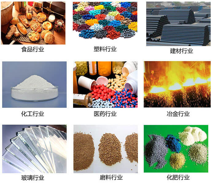  方形振動(dòng)篩適用行業(yè)：食品，塑料，建材，化工，醫(yī)藥等行業(yè)展示圖 