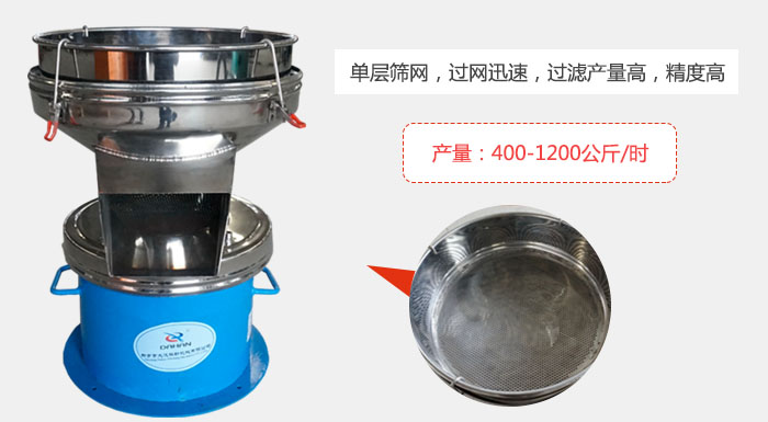 450過濾篩采用單層篩網，過網迅速，過濾產量高，精度高。